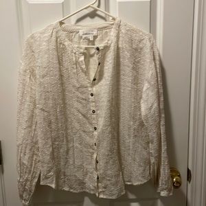 Anthropologie off white blouse with sliver threading